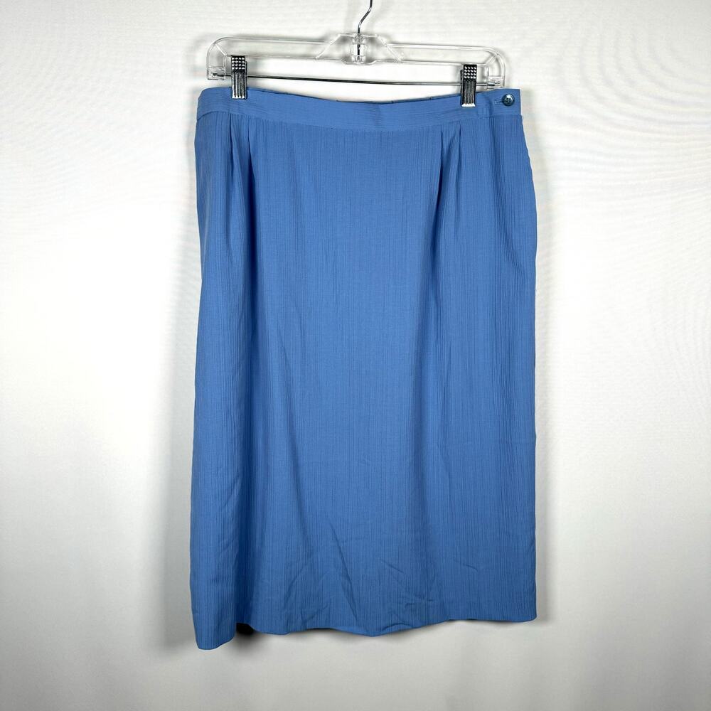 Vintage 80s Jo Hardin Women Blue Solid Pockets Knee Length Skirt Size 18